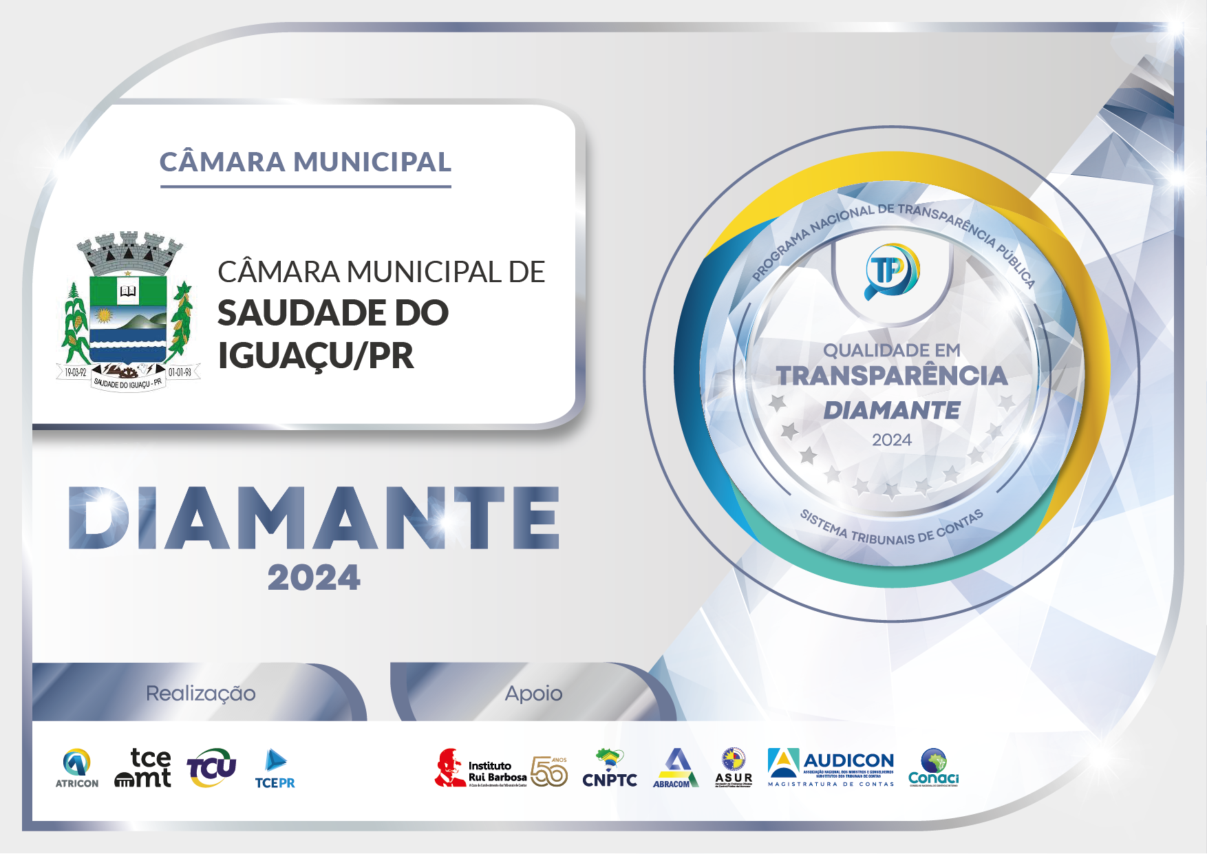 Câmara Municipal de Saudade do Iguaçu recebe certificado Diamante do Programa Nacional de Índice de Transparência 2024